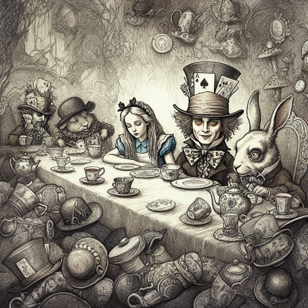 Mad Hatter's Unbirthday in Pen and Ink