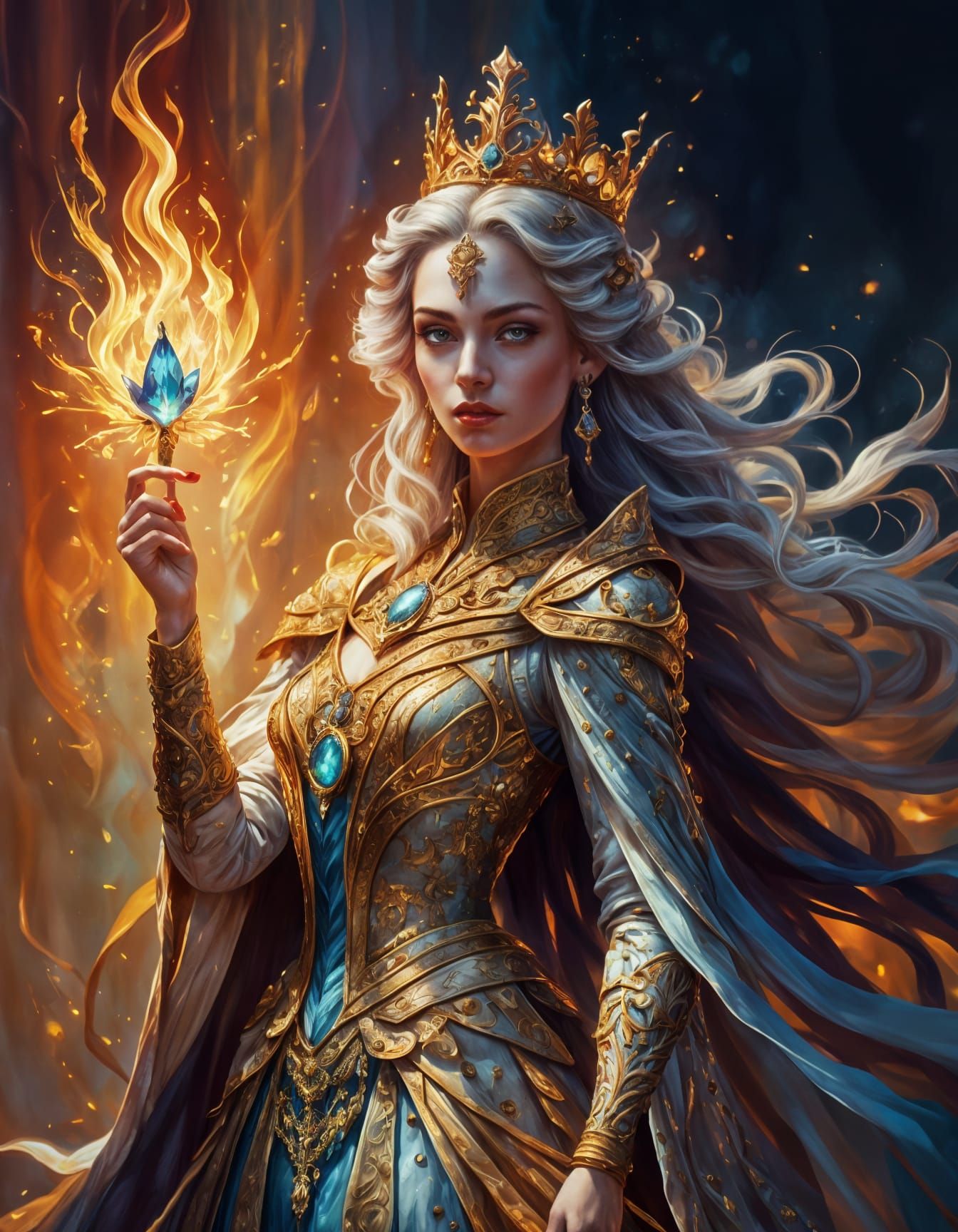 Fantasy Queen in Vibrant Oil Painting Style