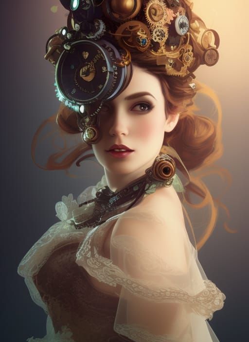 Steampunk Bride Portrait in Art Nouveau Style