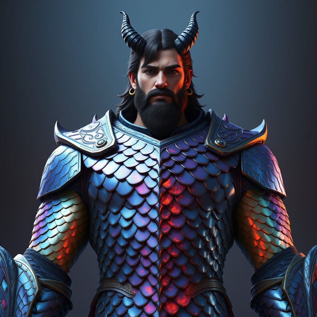 Epic Fantasy Warrior in Iridescent Dragon Scale Armor