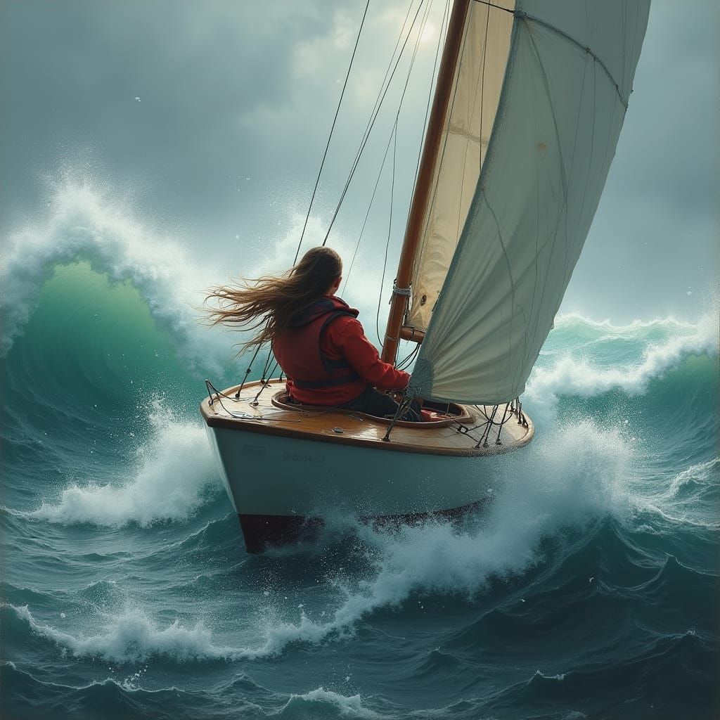 Girl Sails Stormy Seas in Romantic Style