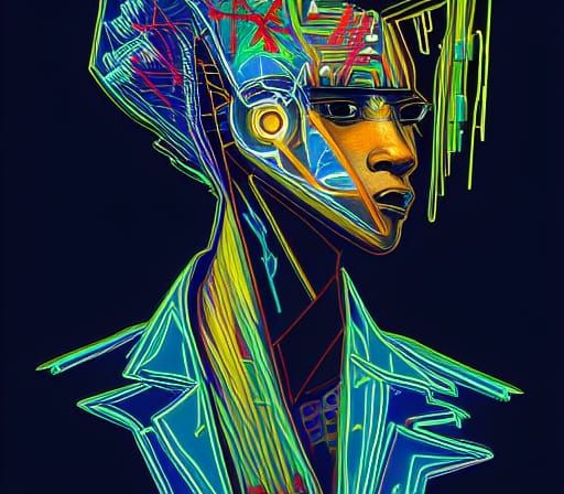 Cyberpunk Horse Portrait with Sacred Geometry