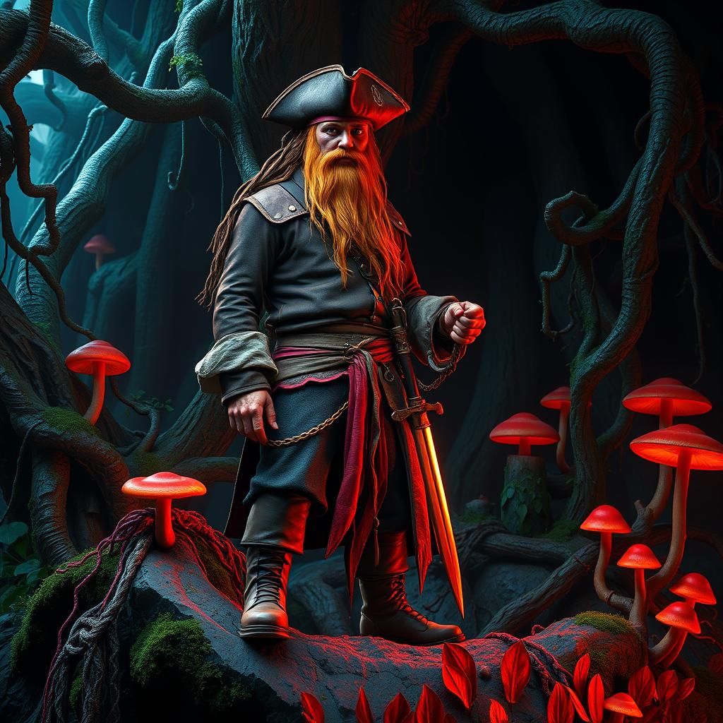 Ginger-Bearded Pirate with Hook Hand in Fantasy Art