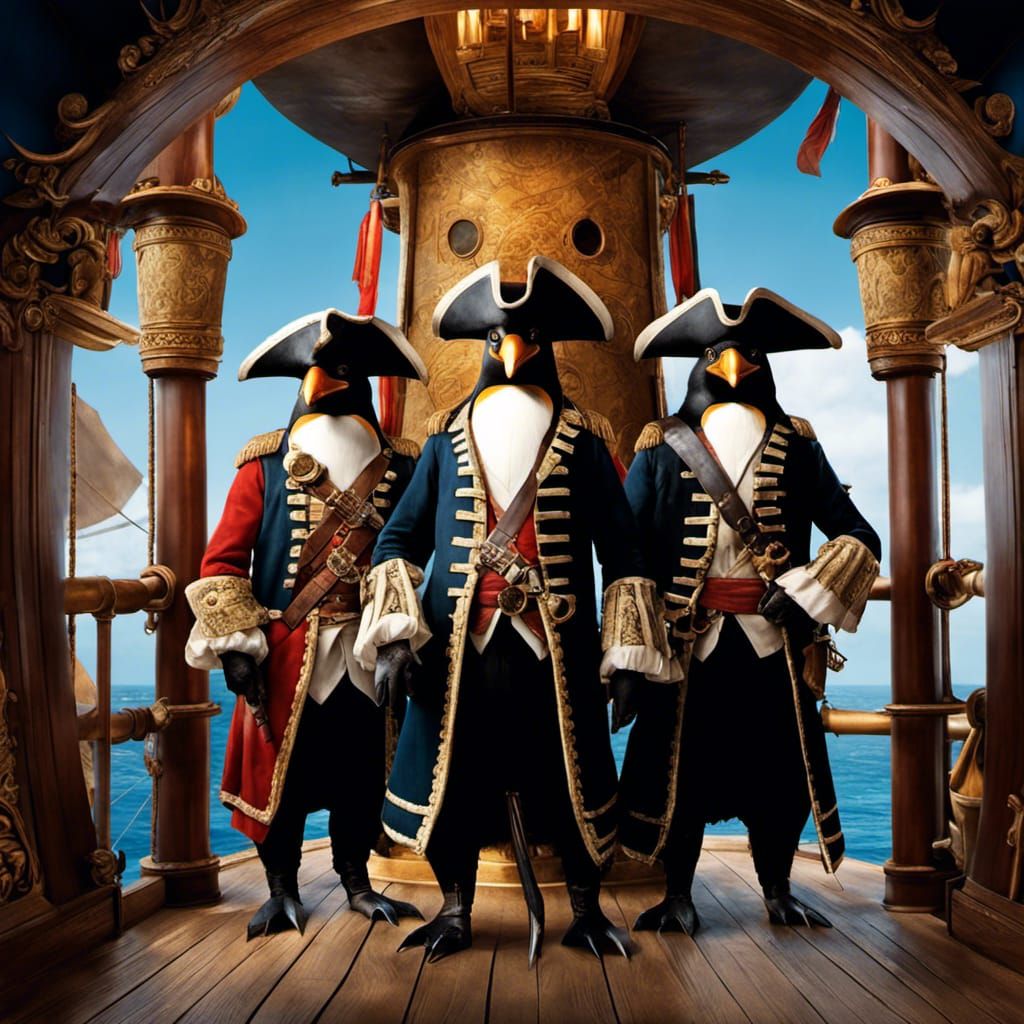 Penguin Pirates in Ornate Attire, CGI Style