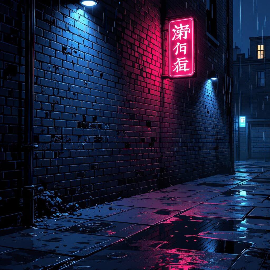 Gritty City Brick Wall With Neon Lights