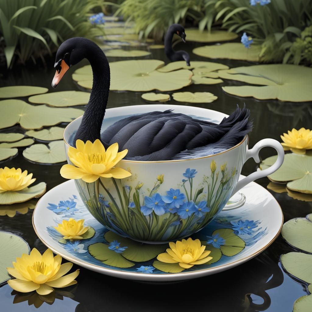 Black Swans in Teacup Water Garden