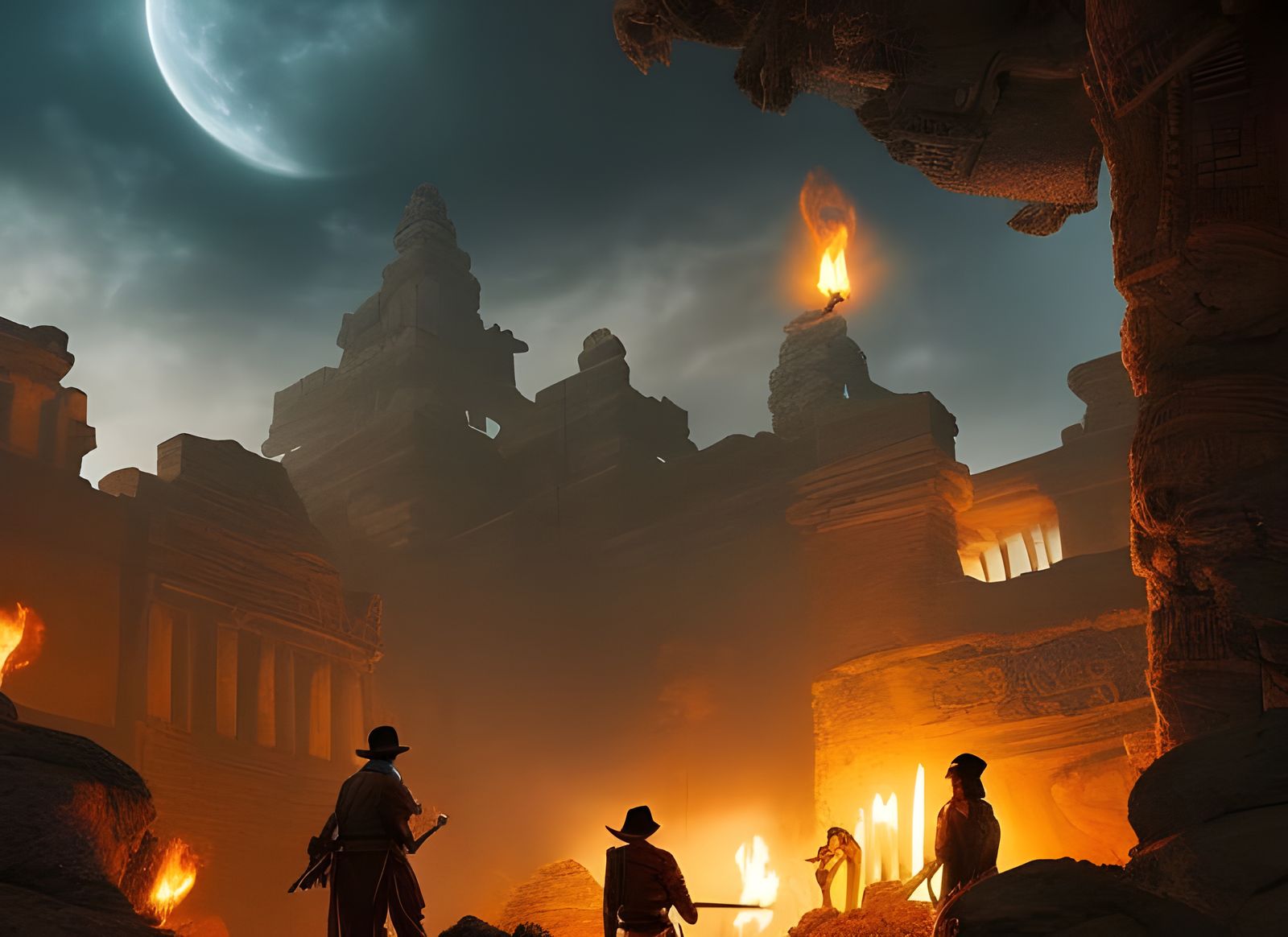 Adventurers Explore Ancient Temple Ruins