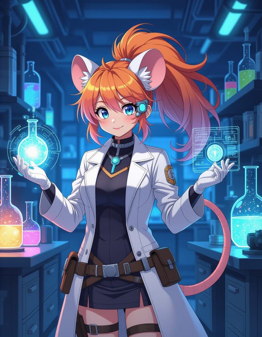 Mouse Scientist in Chaotic Lab: Anime Semi-Realism