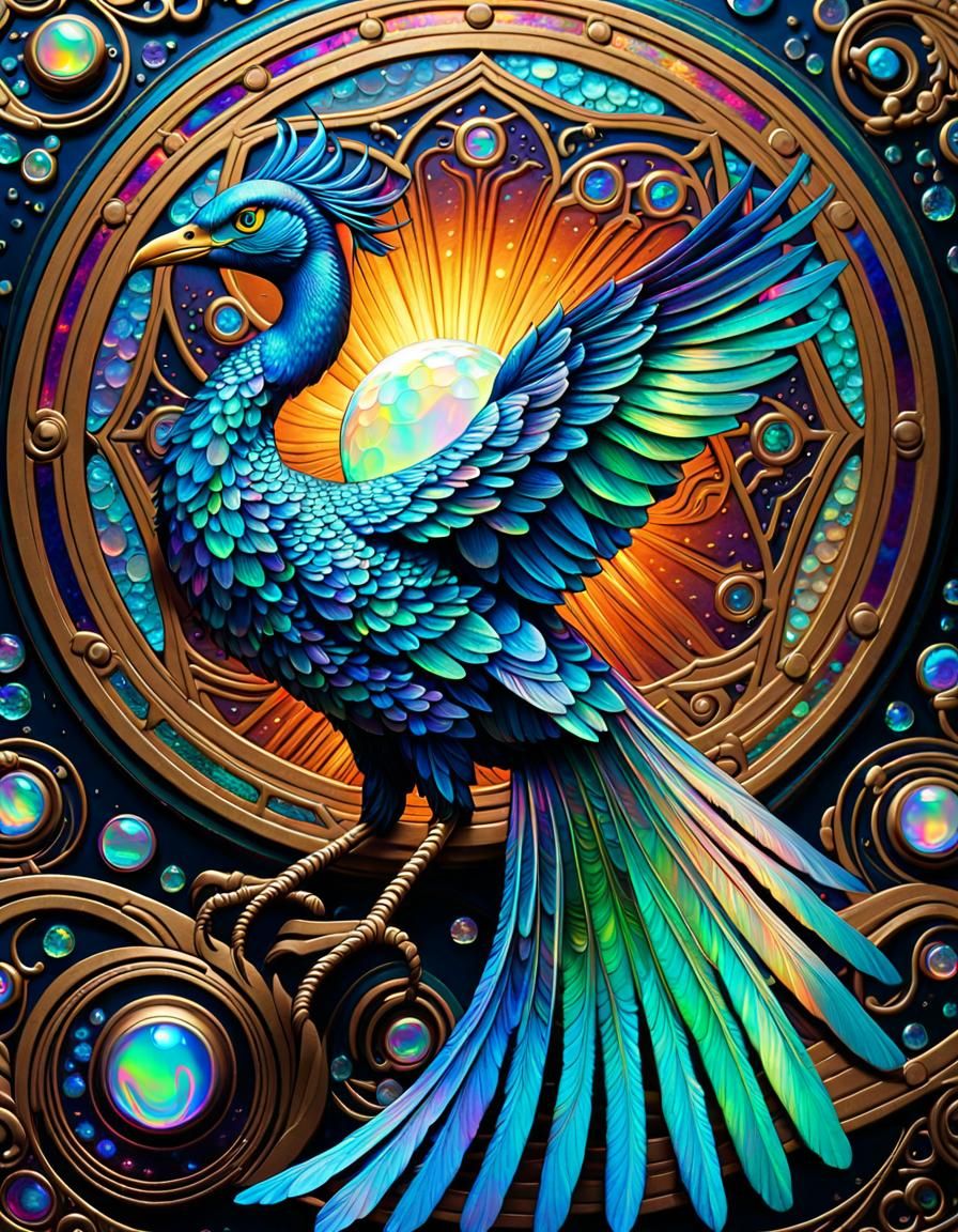 Luminescent Mythical Bird with Iridescent Plumage