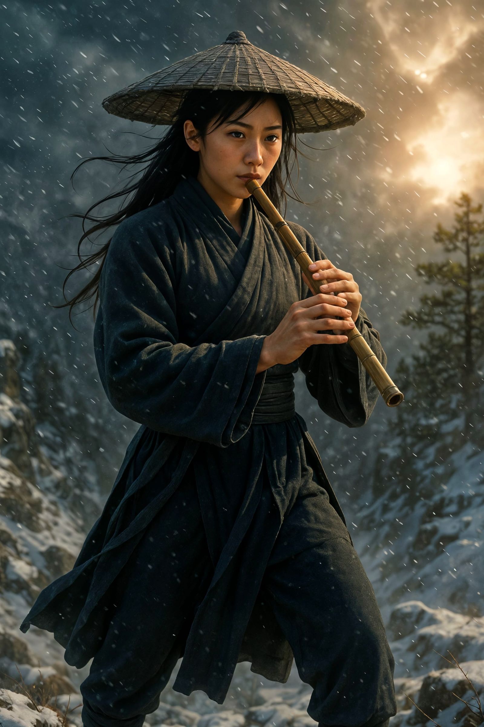 Martial Arts Master in Mountain Landscape