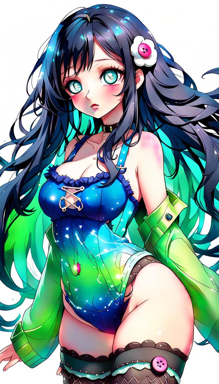 Anime Girl with Raven Hair and Vibrant Eyes