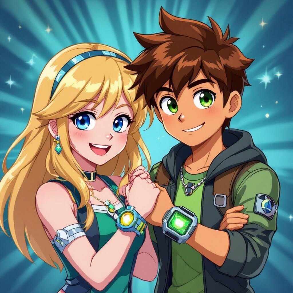 Anime-Style Duo with Vibrant Colors and Exaggerated Expressi...