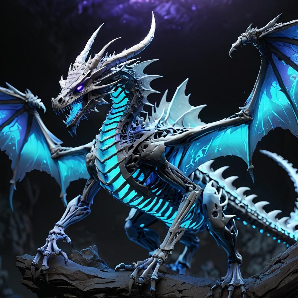 Skeletal Dragon in Abyss: 3D Anime Art