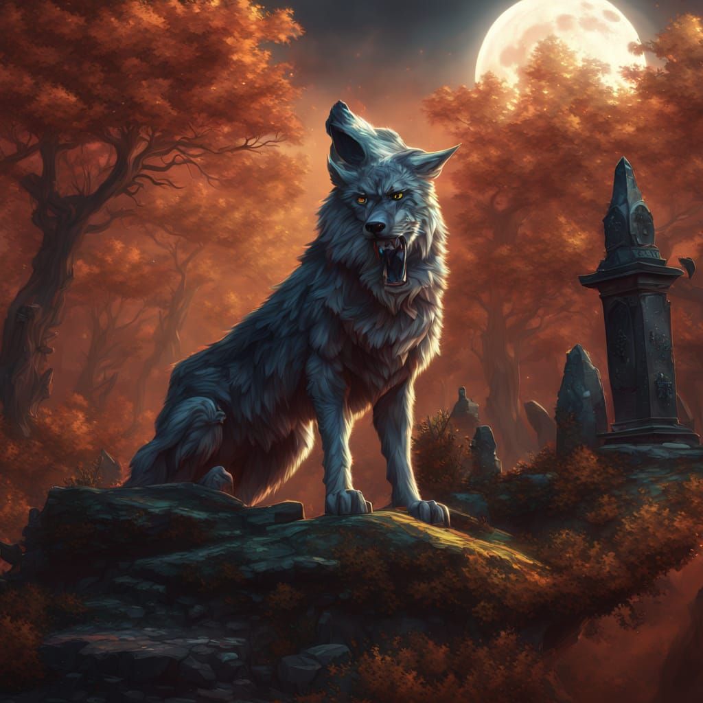 Vampire Wolf in Sombrero Howling at Moon