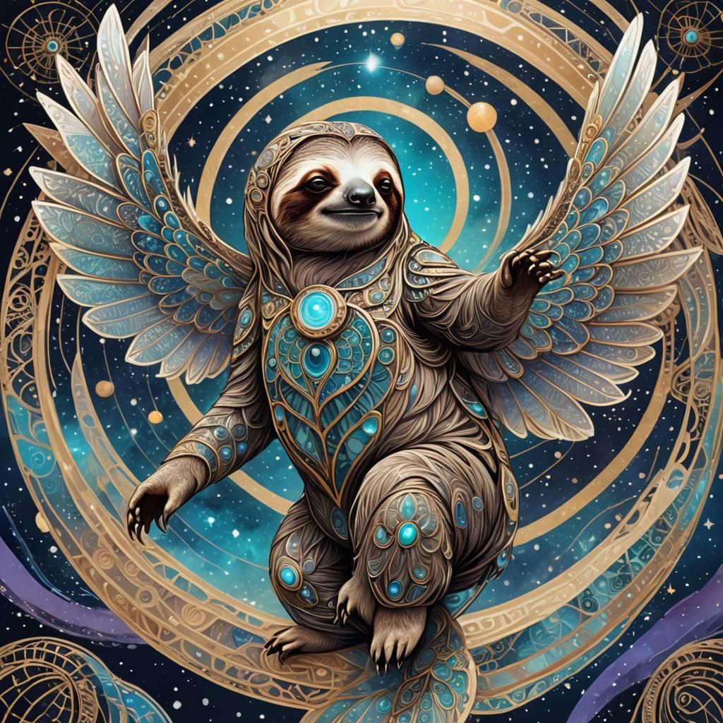 Space Warrior Sloth Soaring Through Saturn Rings