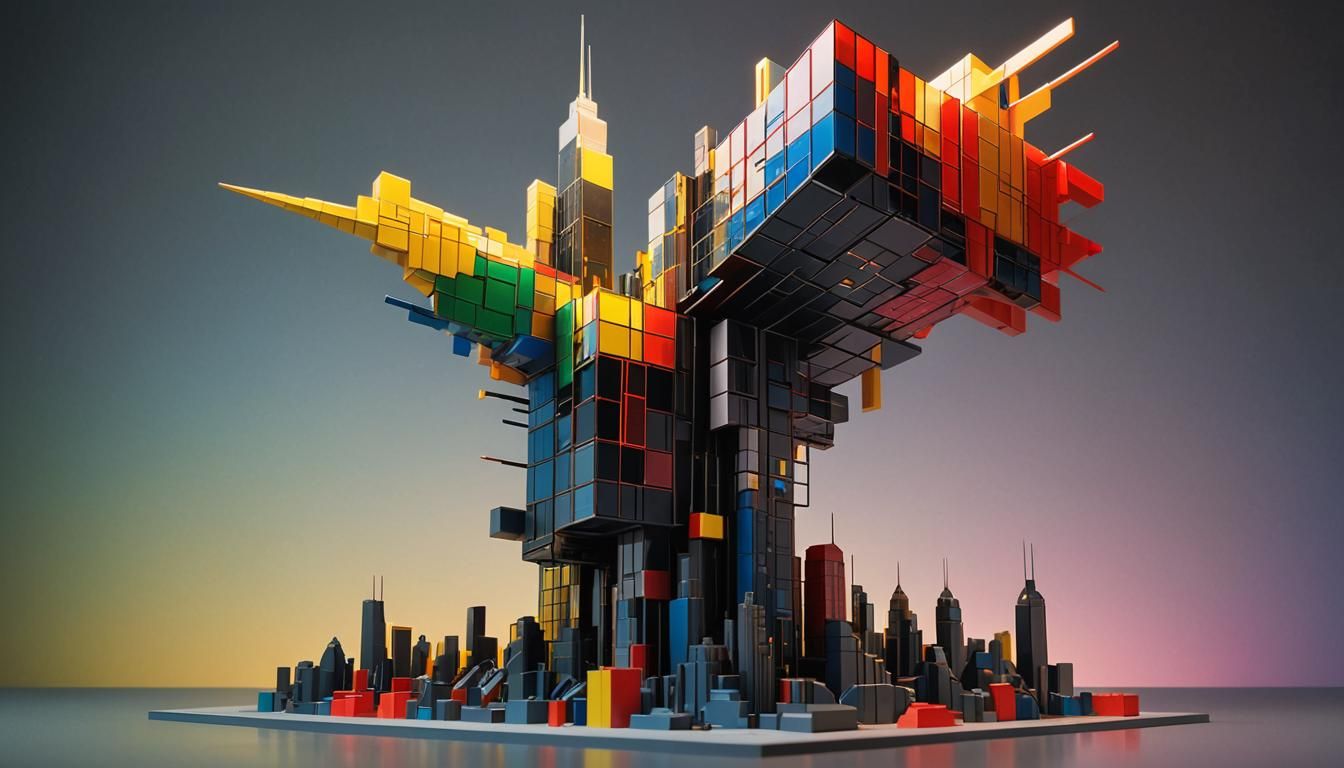 Futuristic Cityscape in Neoplastic Style as Resin Model