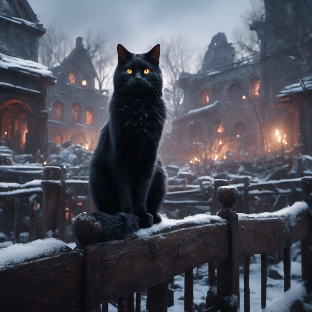 Apocalyptic Winter: Black Cat on a Fence