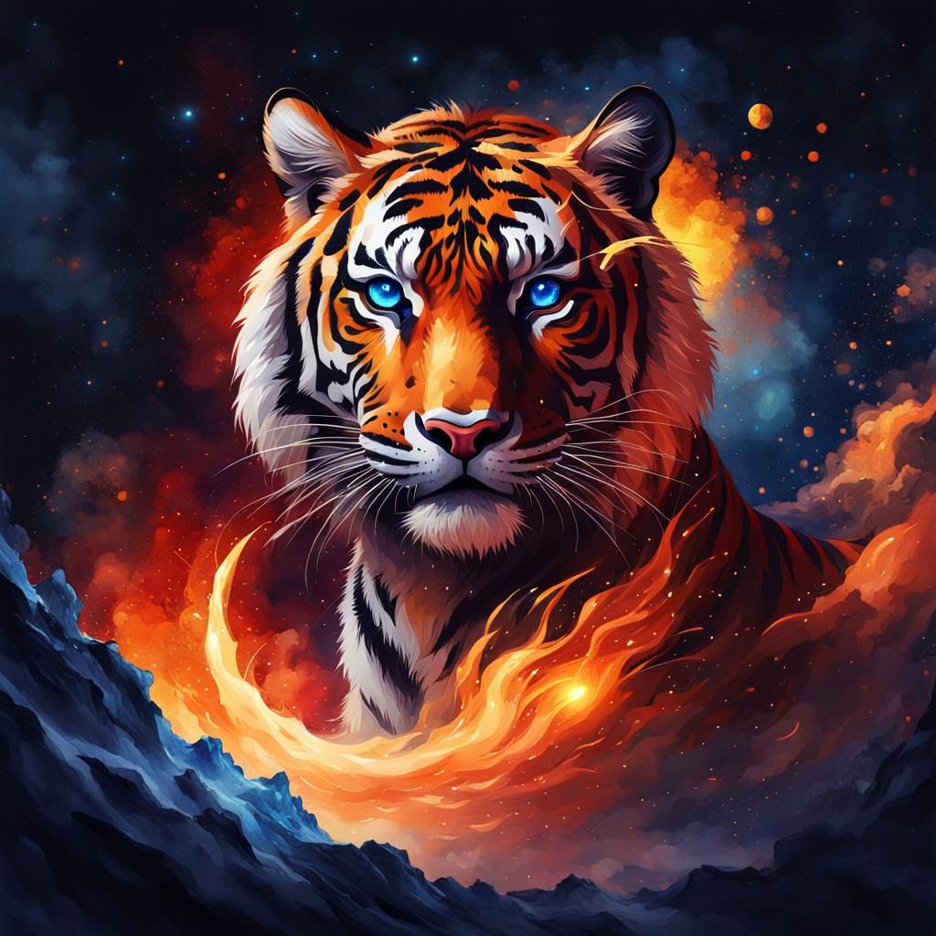 Mystical Fiery Tiger Watercolor Painting