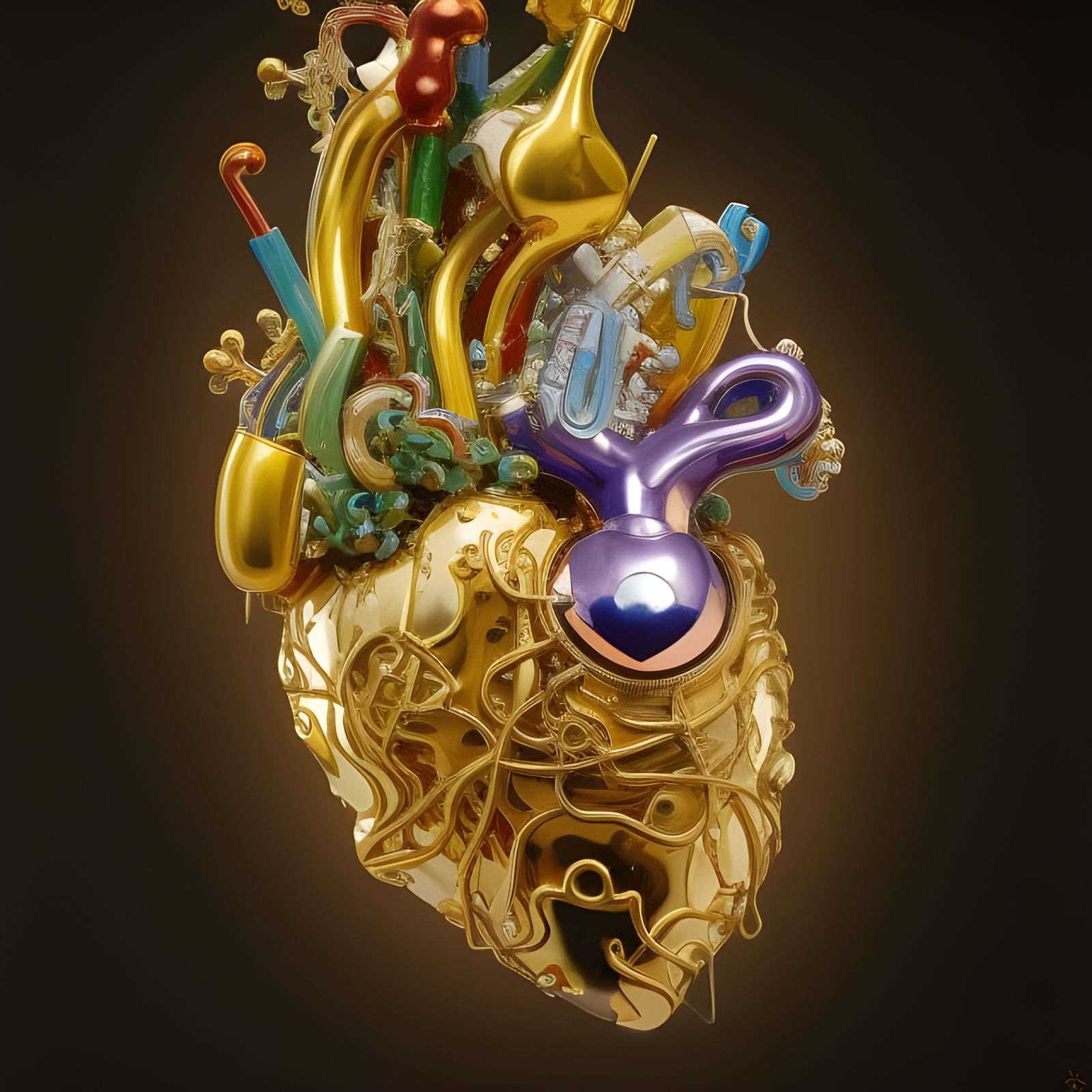 Golden Anatomical Heart in Borderlands Style