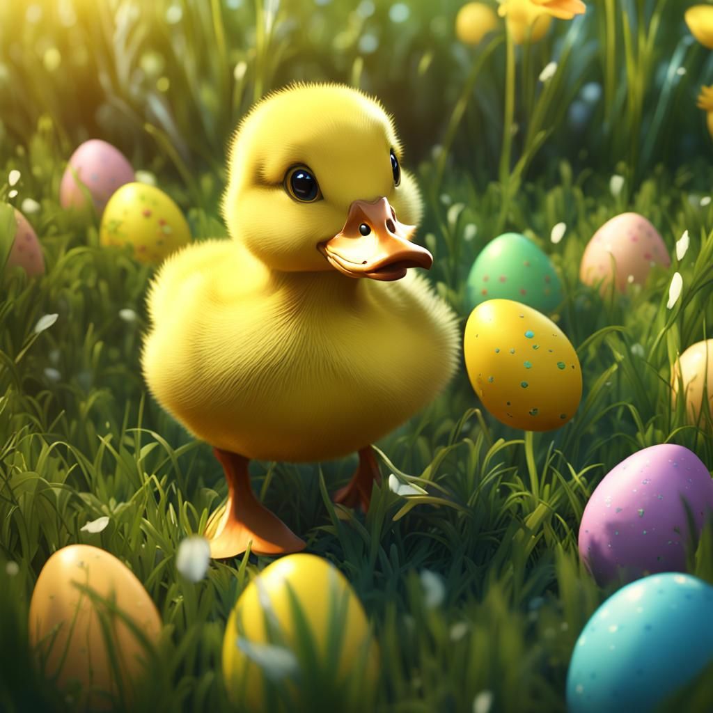 Cute Duck's Easter Egg Hunt: Fantasy Art