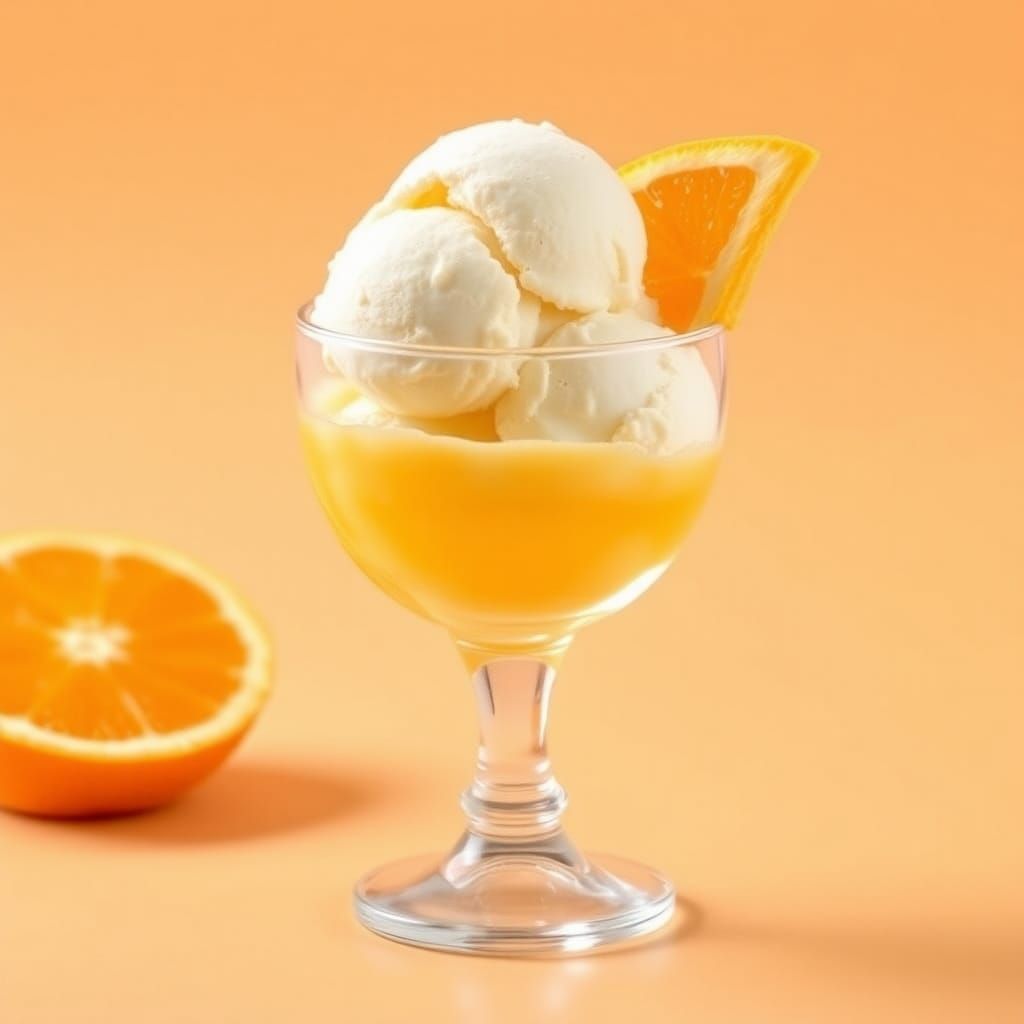 Elegant Vanilla Ice Cream in a Glass with Orange Juice