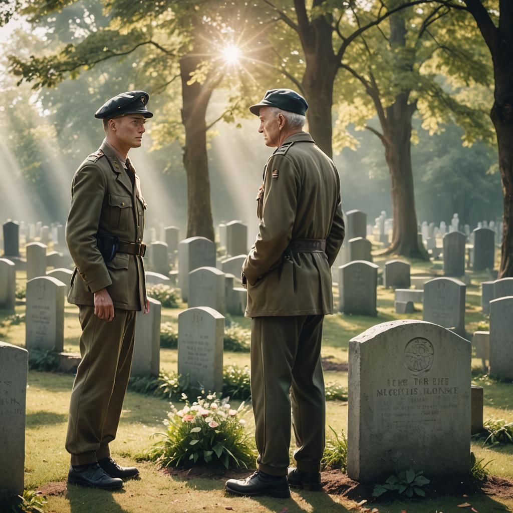 Ethereal Soldier Contemplates War Memorial