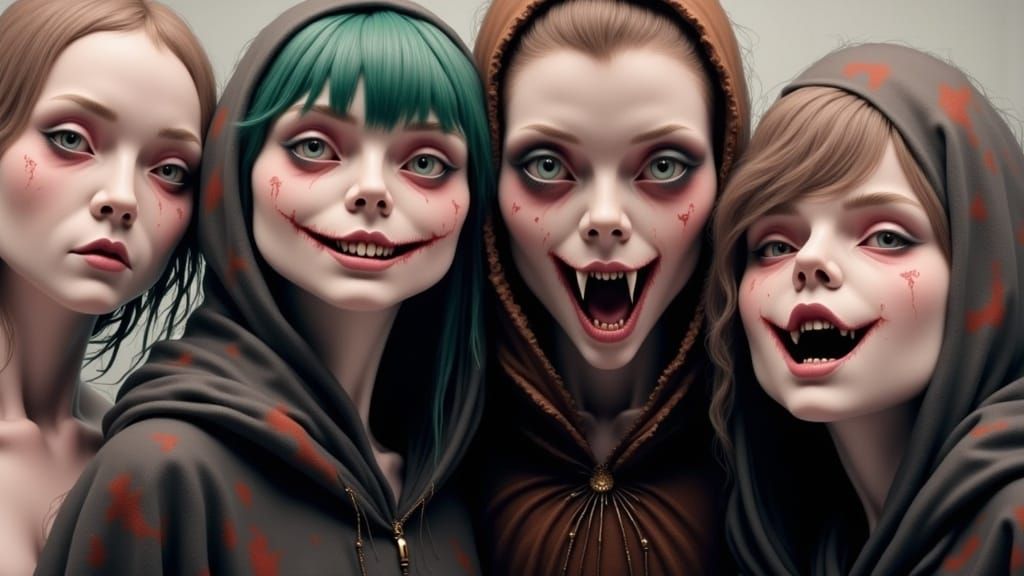 Fiery Figures Chased by Wraiths in Baroque Gothic Style