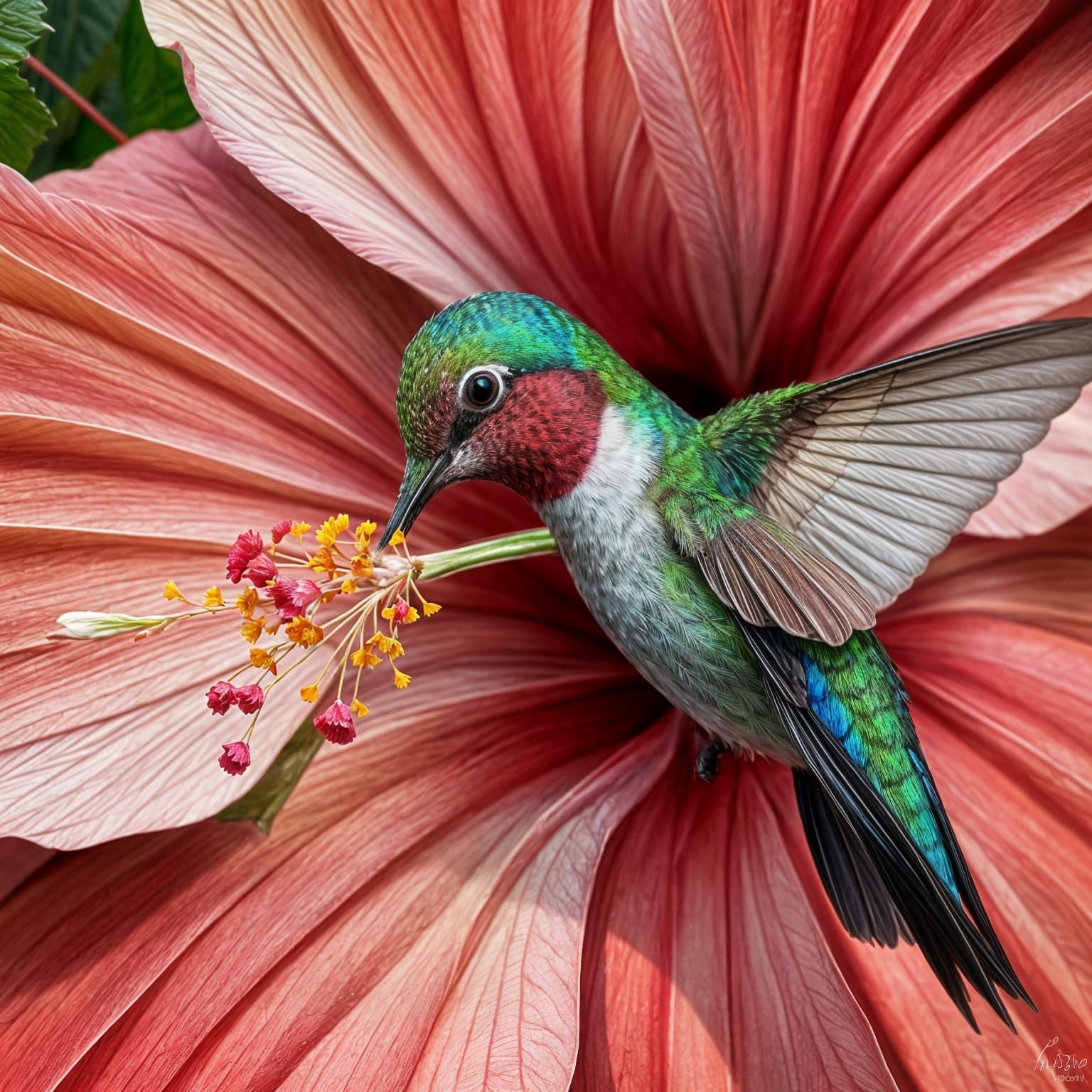 Hyperrealistic Hummingbird Feeds on Hibiscus Flower