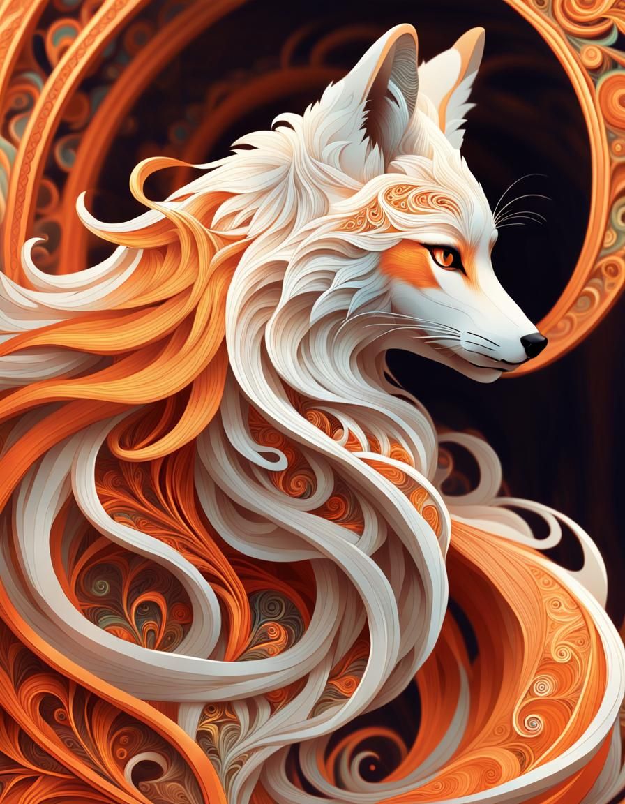 Kitsune in Ornate Arch: Ethereal Digital Art