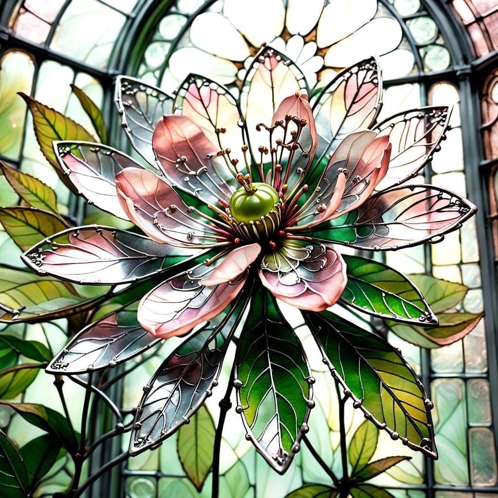 Vibrant Steampunk Floral Closeup in Victorian Orangery