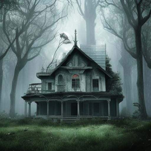 Misty Forest: Abandoned House with Ghost