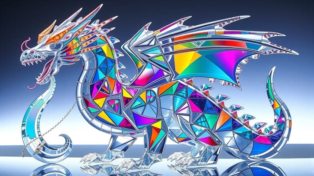 Surreal Glass Dragon Refracts Light into Rainbows
