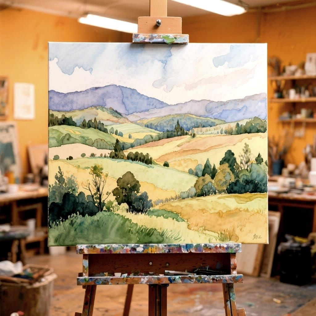 Beautiful Watercolor Landscape Painting in Studio