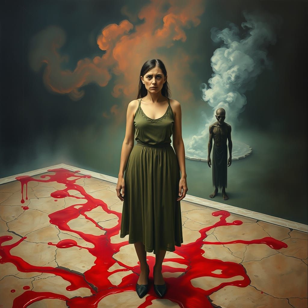 Surreal Dreamscape with Woman in Distress