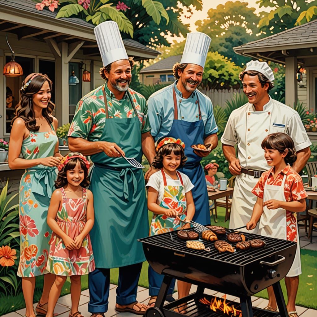 Festive Family BBQ in Alphonse Mucha Style