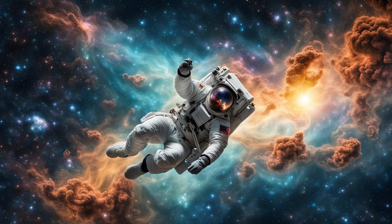 Astronaut Dreamer Floating Through Colorful Nebula