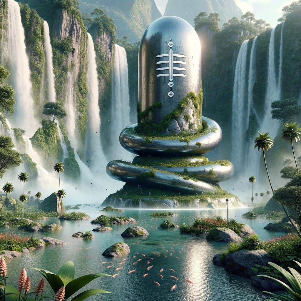 Surreal Osmium-Iridium Shiva Lingam Underwater Scene on Exot...