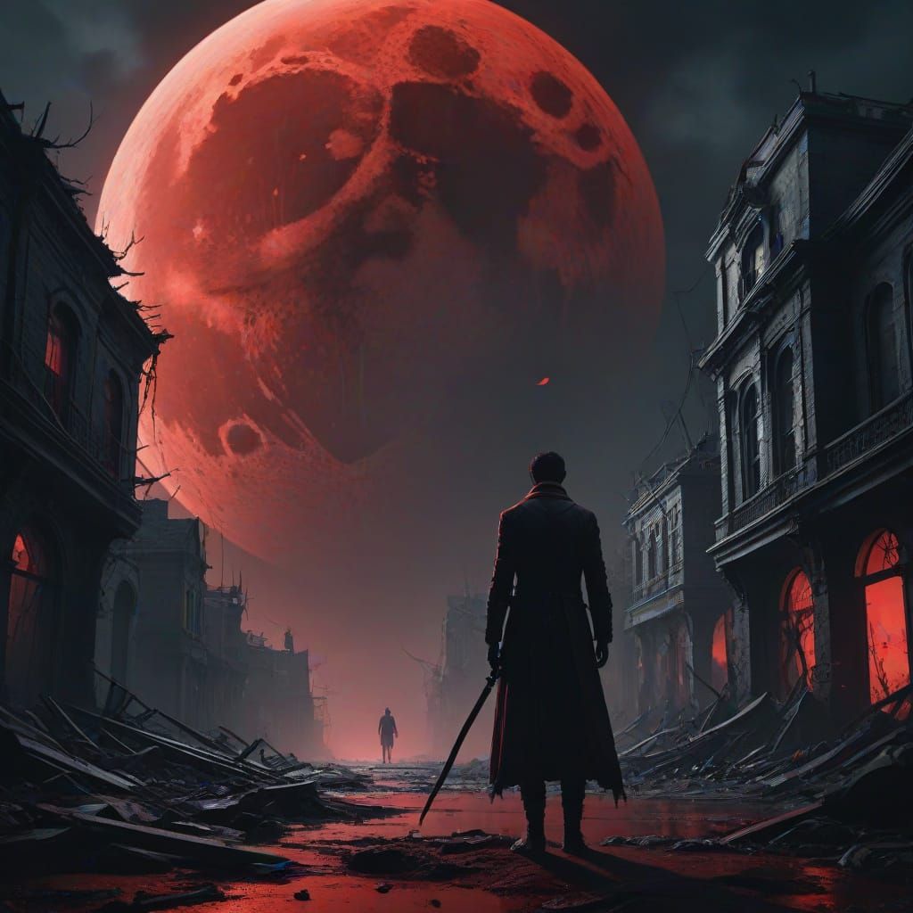 Gothic Metropolis Under Blood Moon