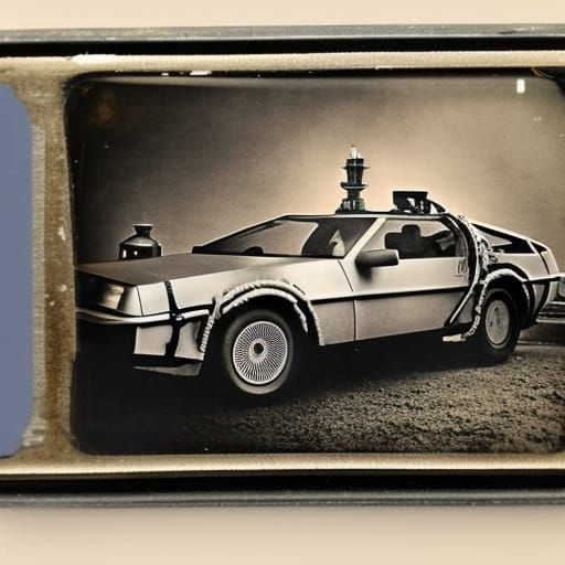 DeLorean Time Machine in Aged Photograph