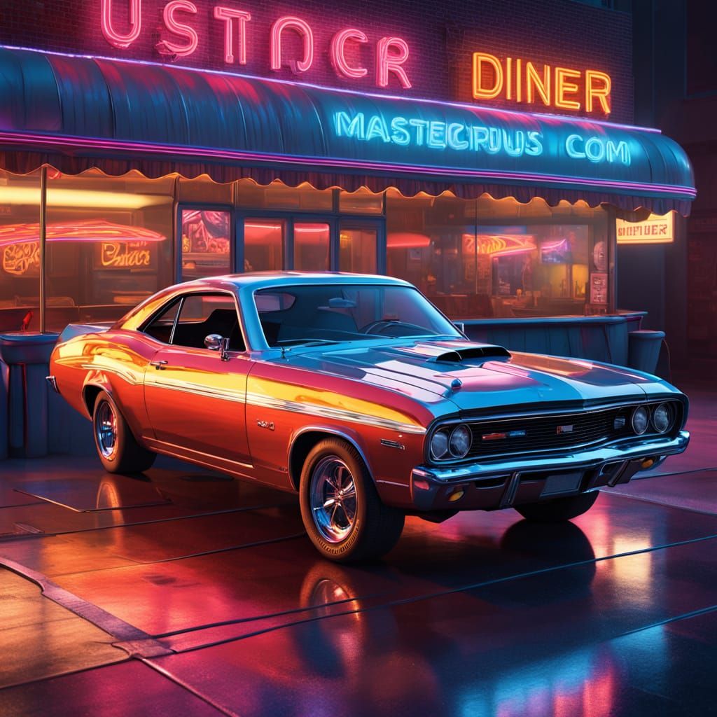 Pin-Striped Muscle Car at Neon Diner