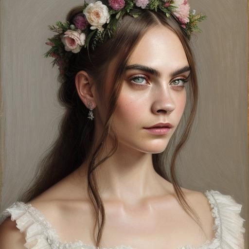 Classical Portrait of Woman with Floral Wreath