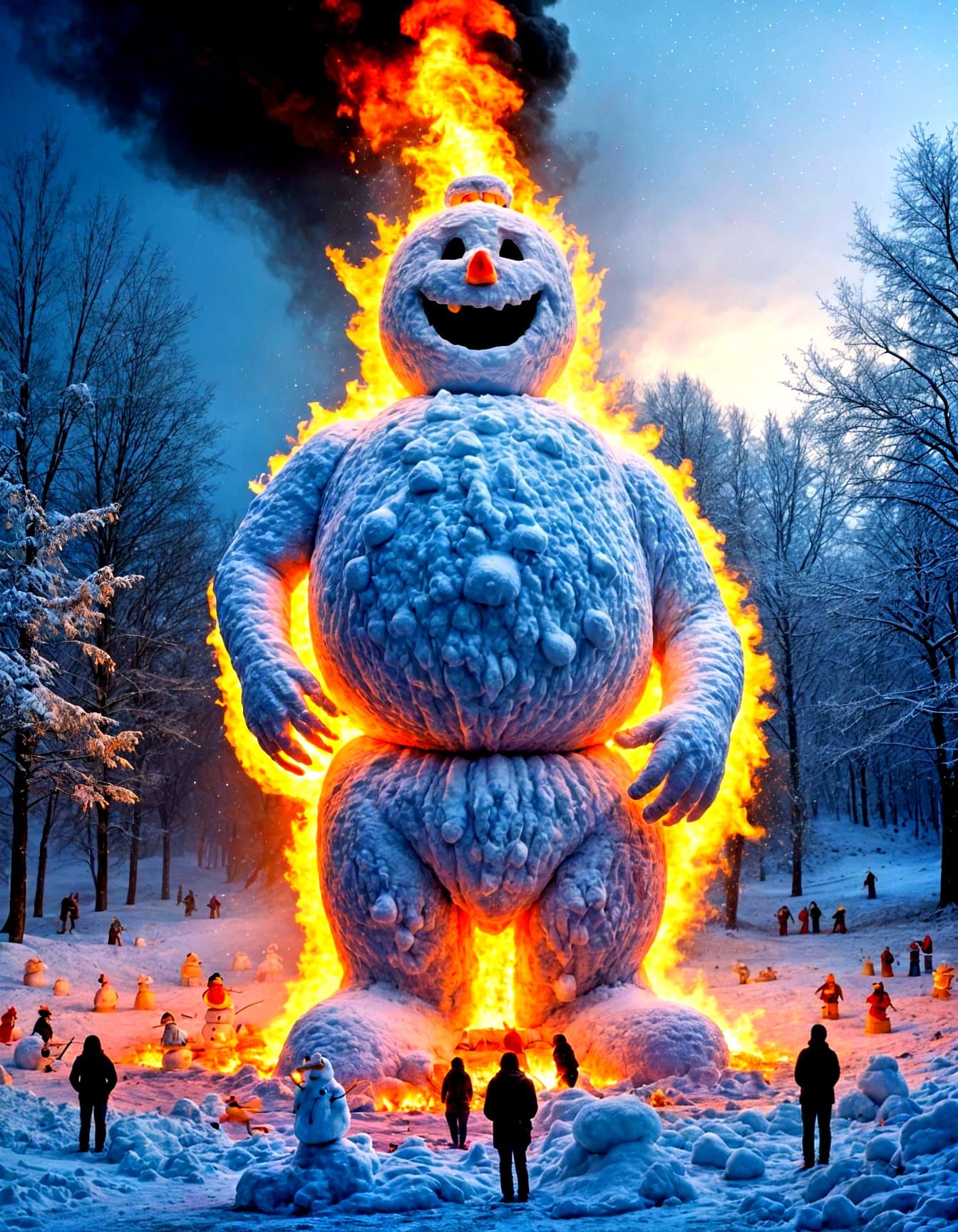 Snowman Tormented in Fiery Underworld