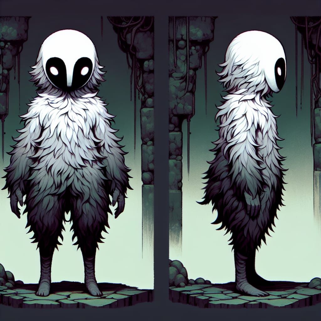 Concept Art of Somber Humanoid Figure in Minimalist Style