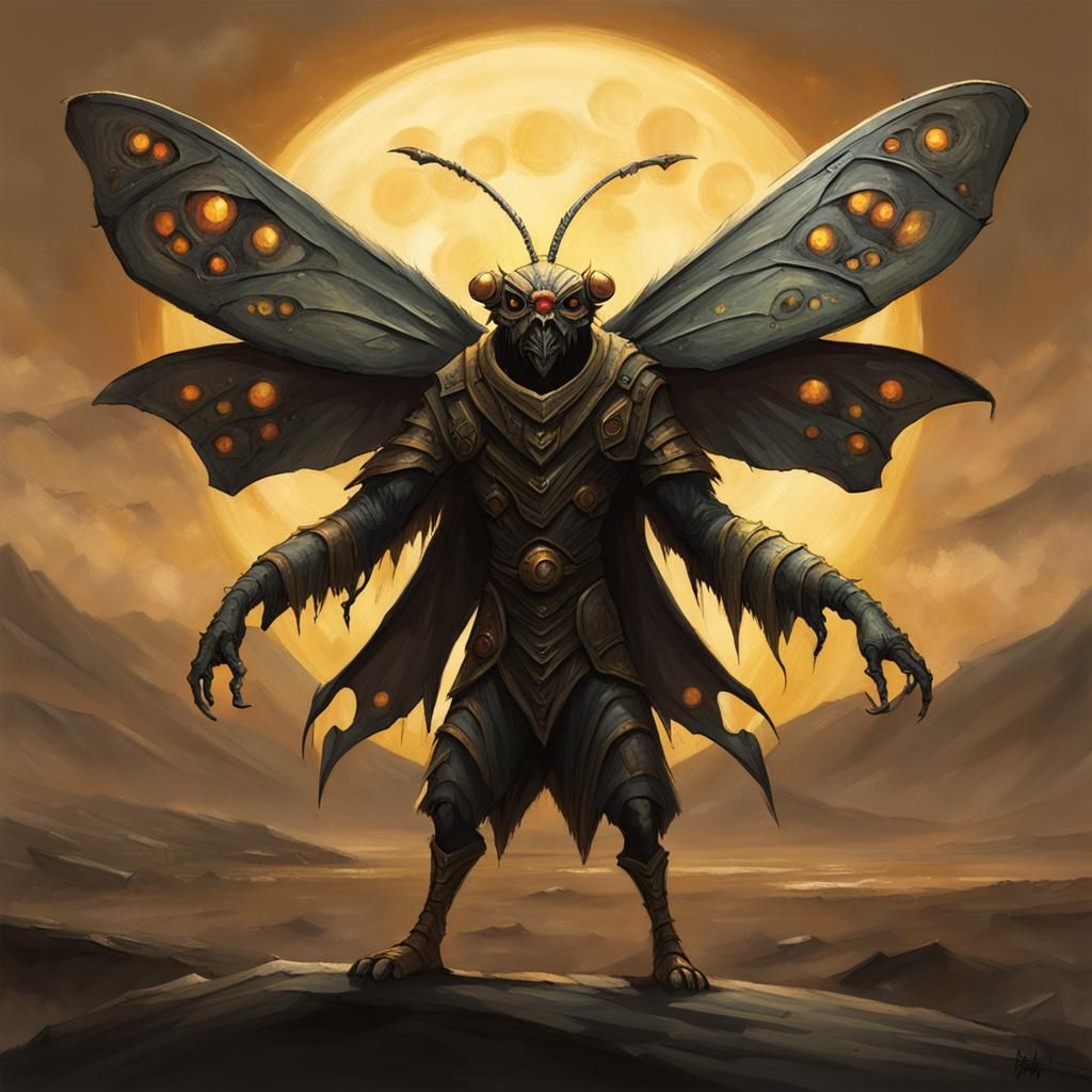Humanoid Moth on Dark Sun in Brom Style
