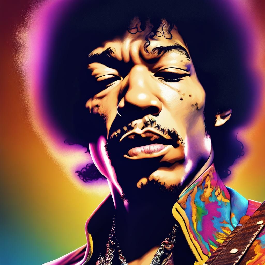 Photorealistic Portrait of Jimi Hendrix in Splash Art Style
