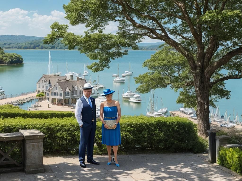 Elegant Couple and Dog by Lake with Bentley