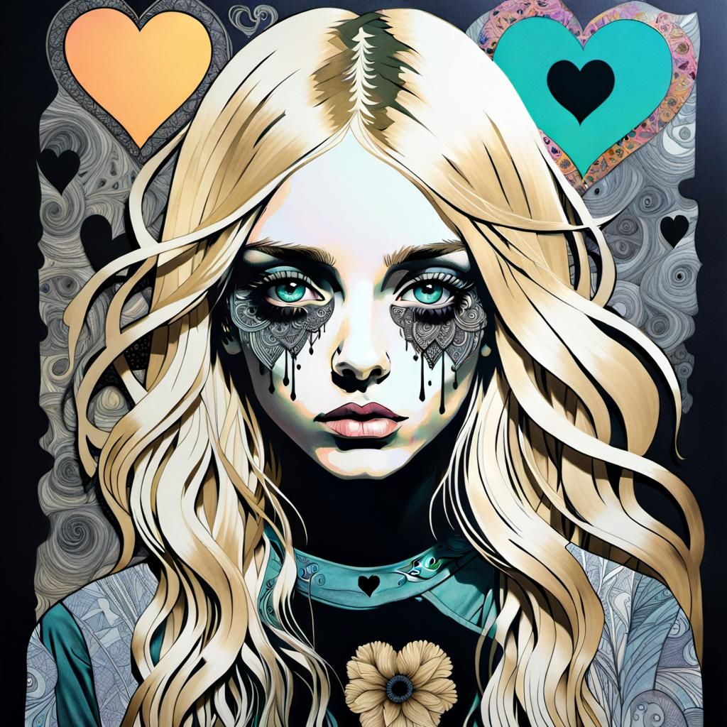 Heartbroken Girl with Scrapbook Style in Art Nouveau