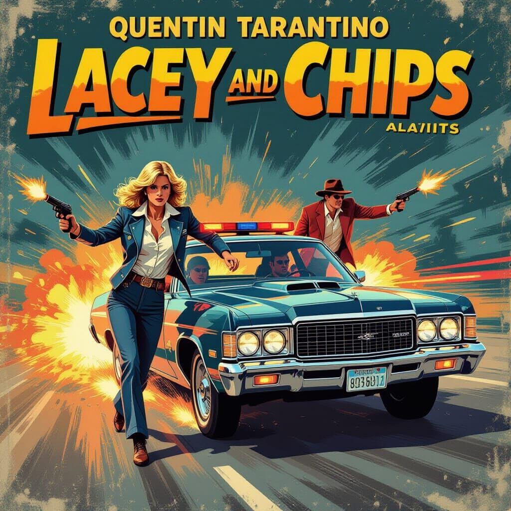 1970s Cop Poster: Lacey & Chips in Tarantino Style