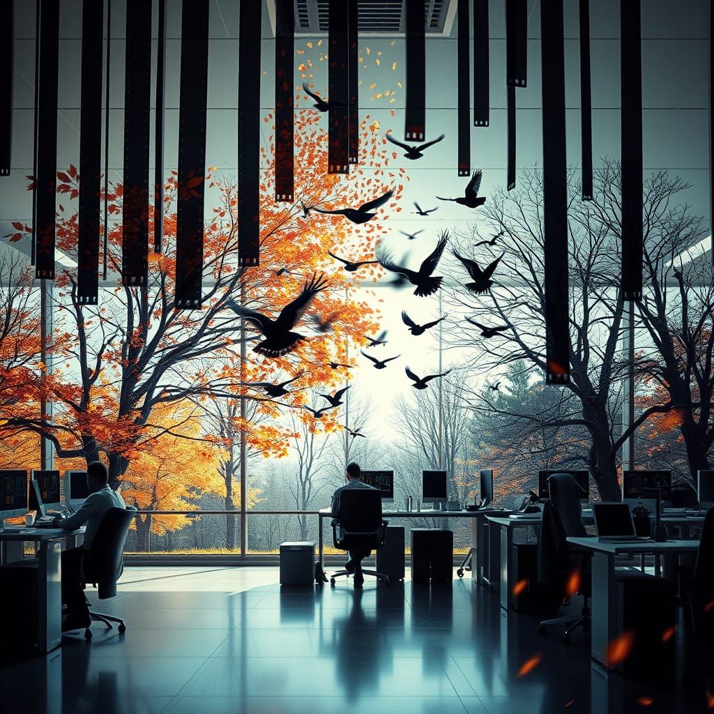 Digital Dreamscape of Starlings in Flight