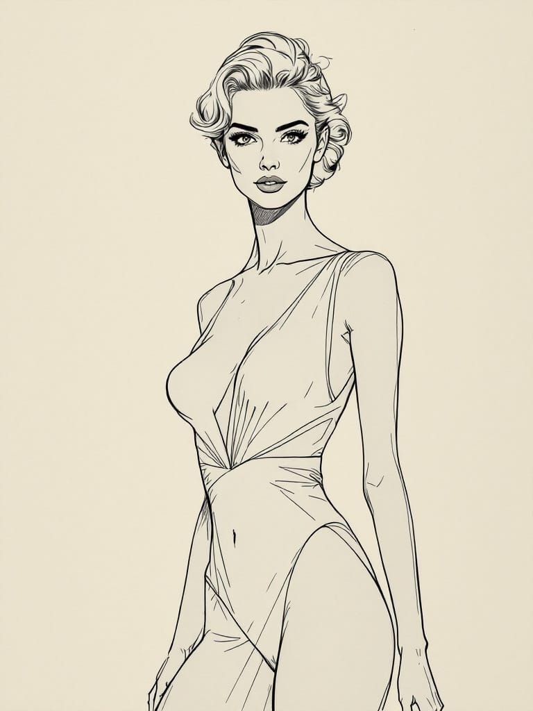Elegant Pin-Up Woman with Elongated Grace